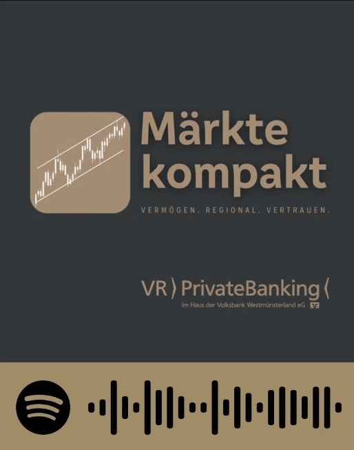 Grafik mit Link zu Podcast Märkte kompakt auf Spotify